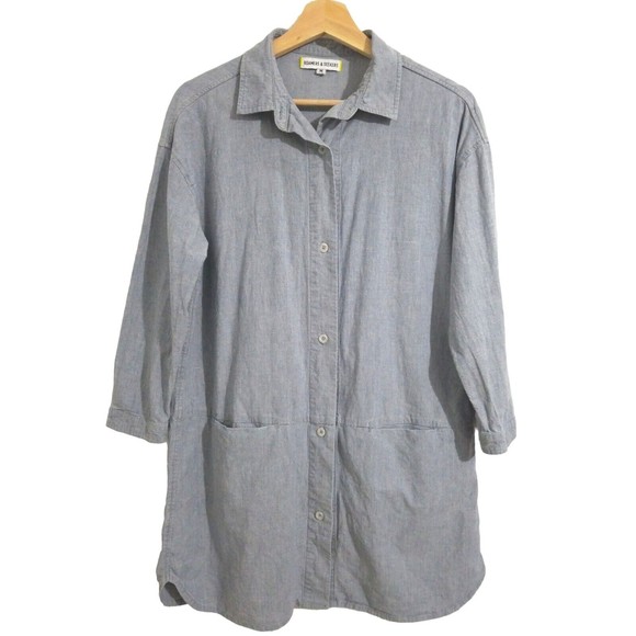 Roamers & Seekers Women's Cotton Tunic Shirt 3/4 Sleeve Size Medium Chambray - Picture 6 of 14